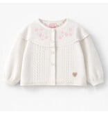 Souris Mini White Embroidered Knitted Baby Cardigan