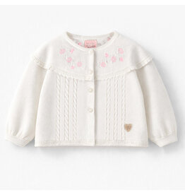 Souris Mini White Embroidered Knitted Baby Cardigan