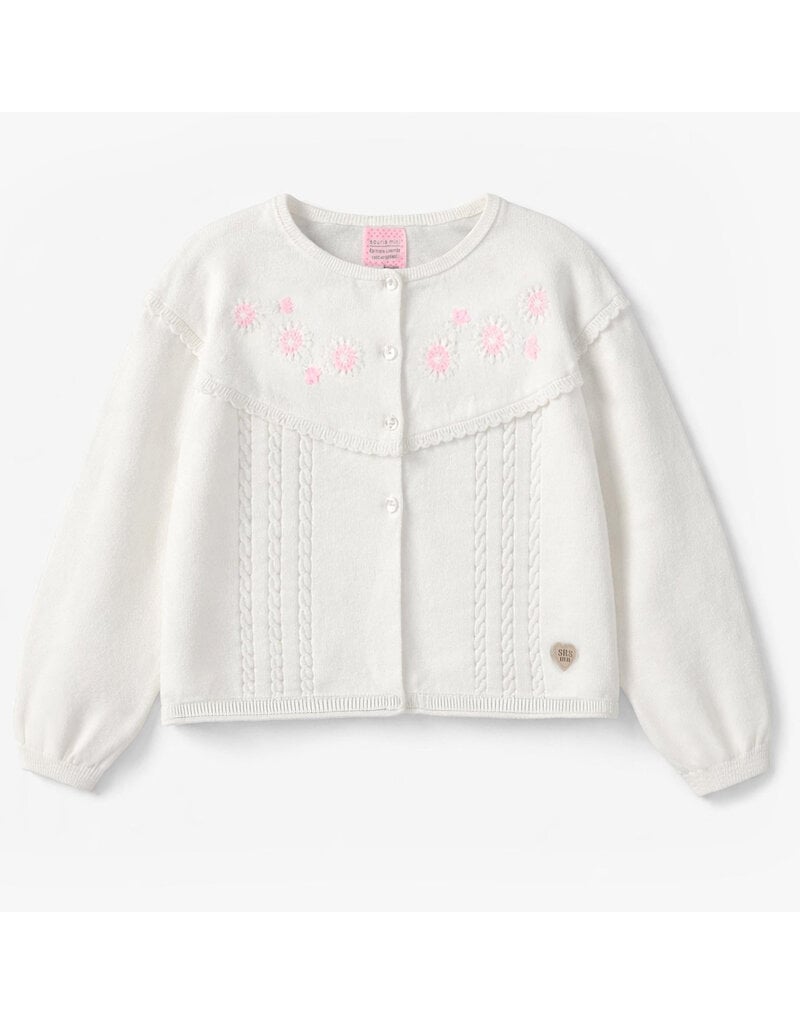 Souris Mini White Embroidered Knitted Cardigan