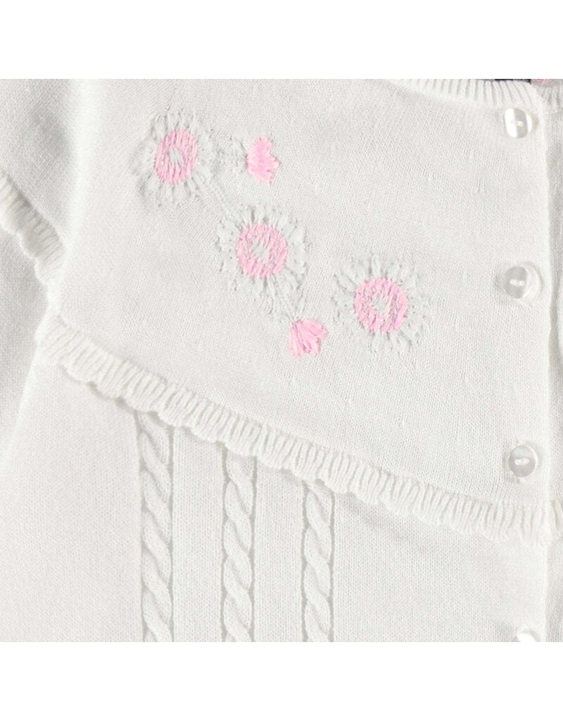 Souris Mini White Embroidered Knitted Cardigan