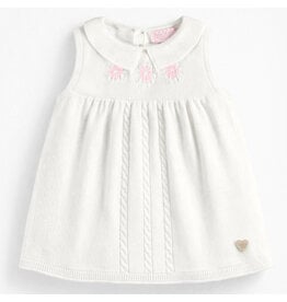 Souris Mini White Embroidered Knitted Baby Dress, Size: 6-9m