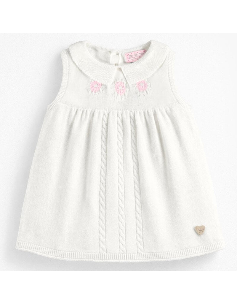 Souris Mini White Embroidered Knitted Baby Dress
