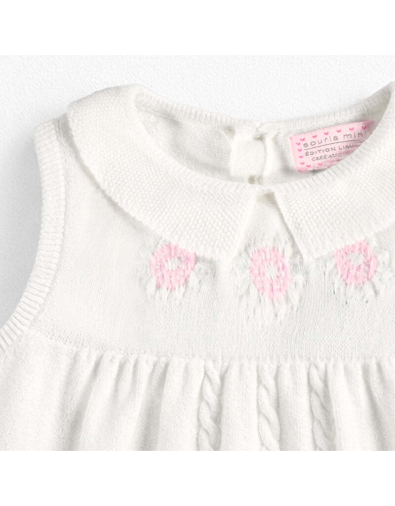 Souris Mini White Embroidered Knitted Baby Dress