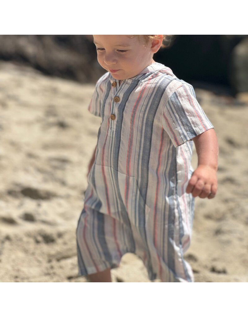 Me & Henry Newlyn Romper, Chambray Neon Stripe