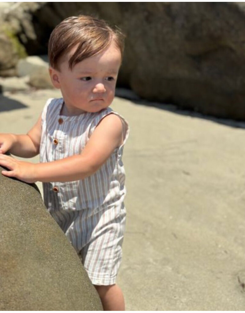 Me & Henry Cabin Sleeveless Romper, Beige Stripe