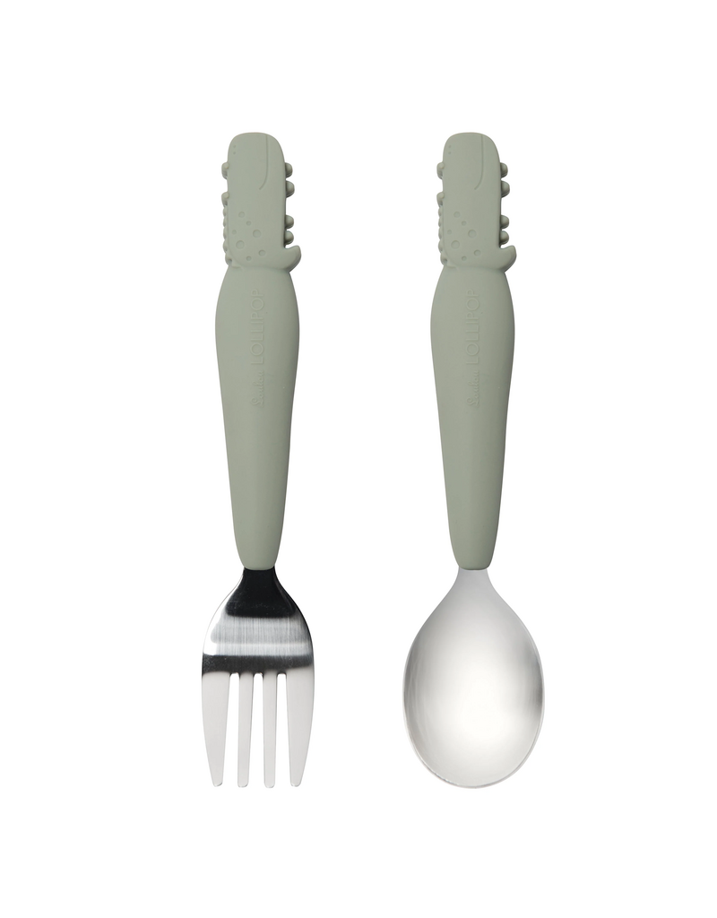 Loulou Lollipop Born to Be Wild Kid's Spoon/Fork Set - Alligator