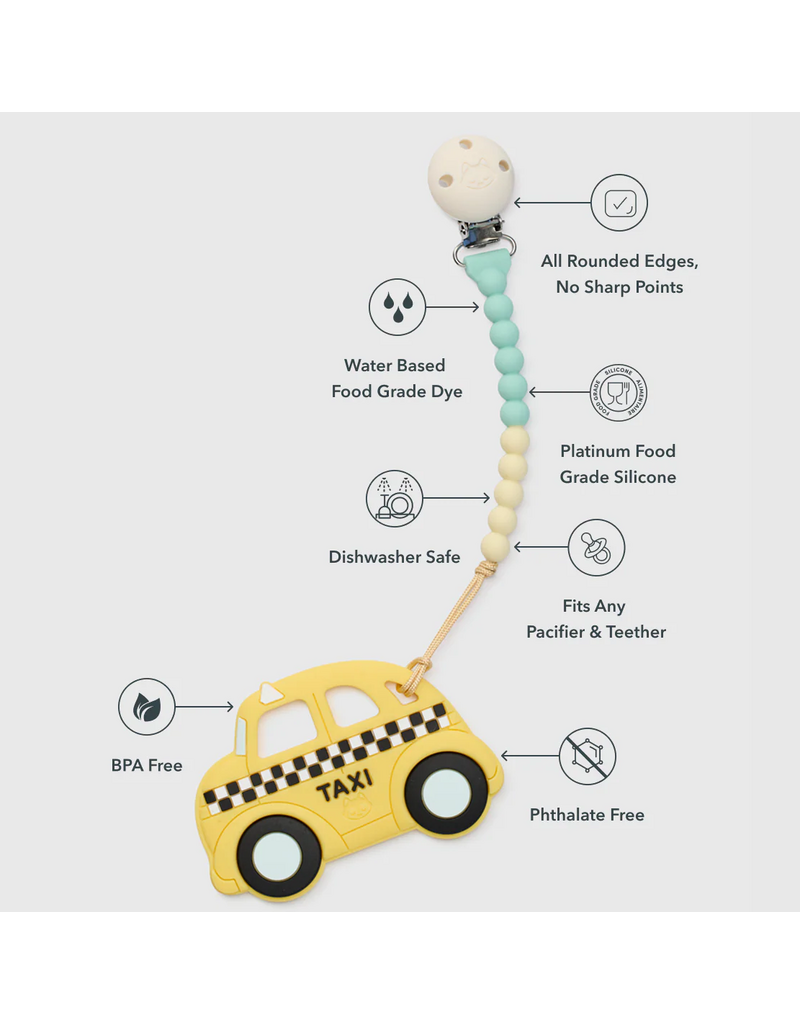 Loulou Lollipop Silicone Yellow Taxi Pacifer Clip Teether Set