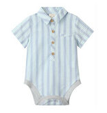 Me & Henry Helford Woven Onesie, Chambray/Mint Stripe