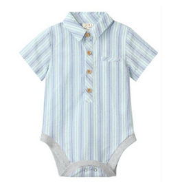 Me & Henry Helford Woven Onesie, Chambray/Mint Stripe