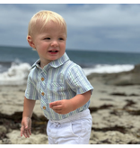 Me & Henry Helford Woven Onesie, Chambray/Mint Stripe