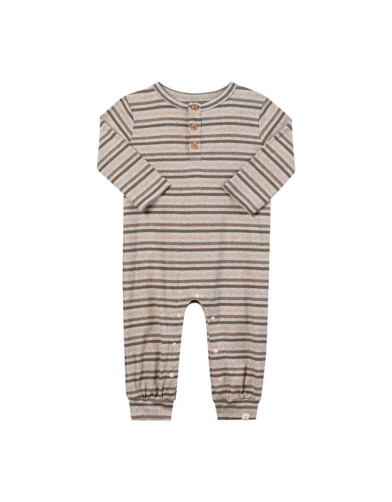 Me & Henry Mason Henley Romper, Beige Multi Stripe