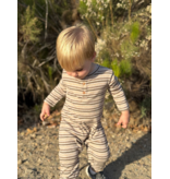 Me & Henry Mason Henley Romper, Beige Multi Stripe