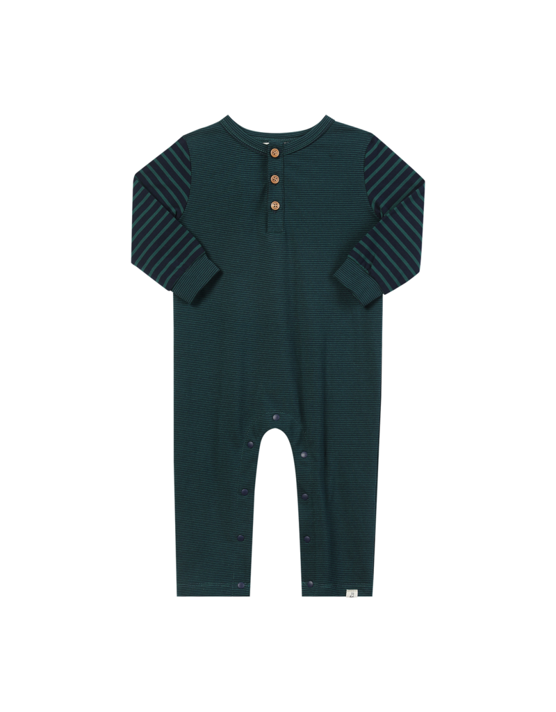 Me & Henry Estil Romper, Green/Navy Stripe