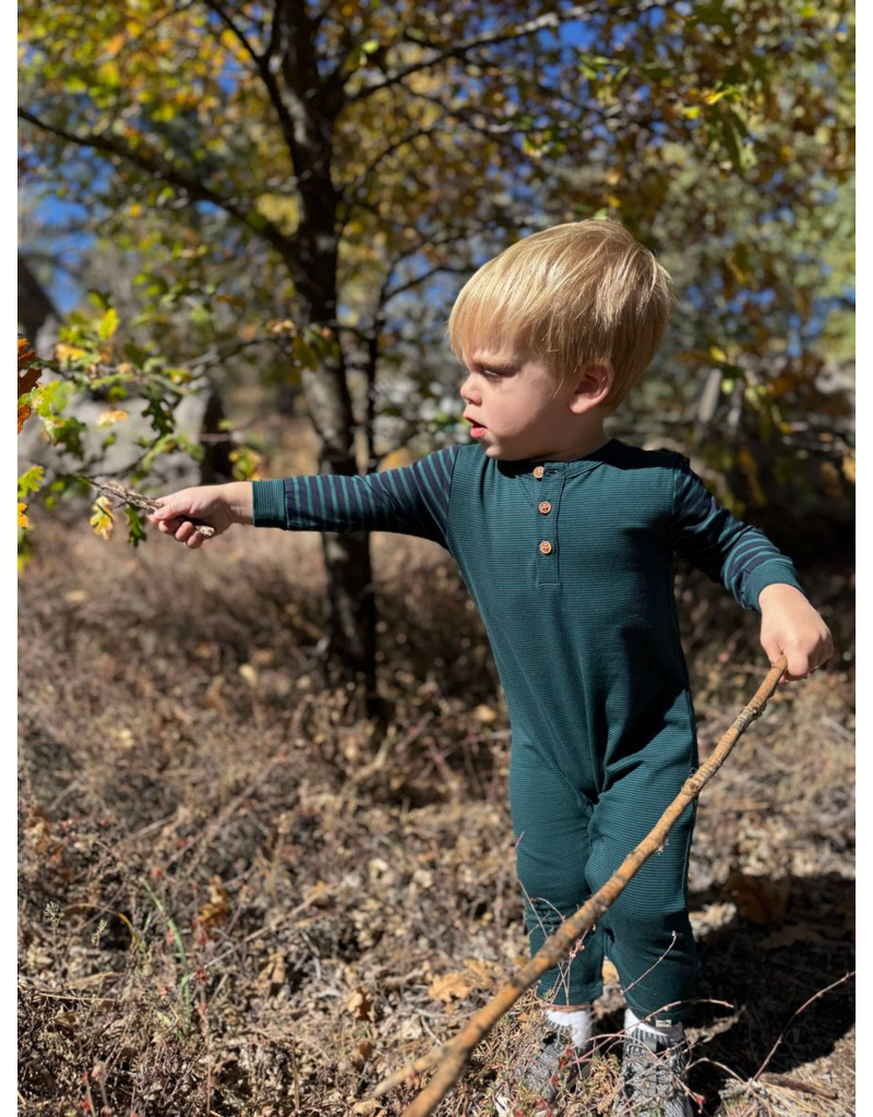 Me & Henry Estil Romper, Green/Navy Stripe