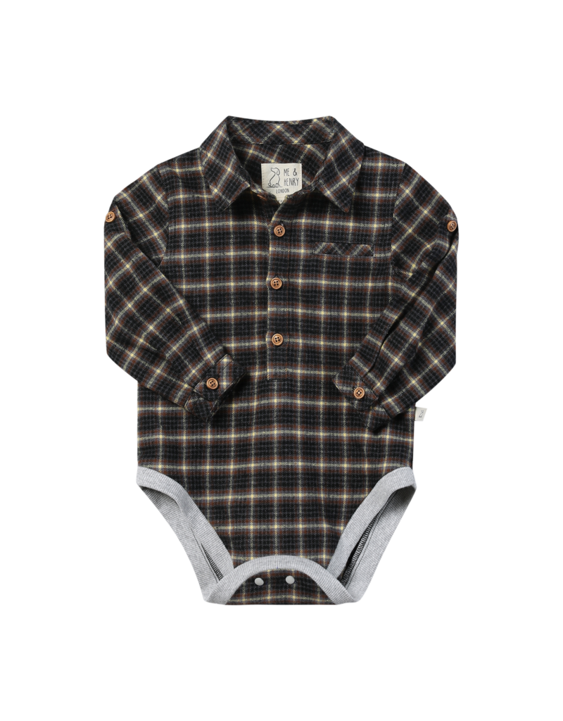 Me & Henry Jasper Onesie, Black/Brown Plaid