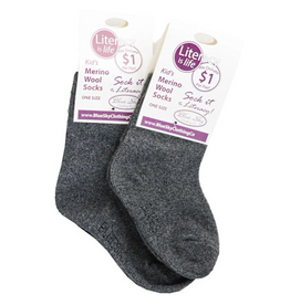 Little Ones' Merino Wool Socks, Charcoal 2-3y