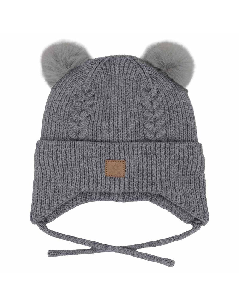 Light Grey Double Pom Pom Knit Hat