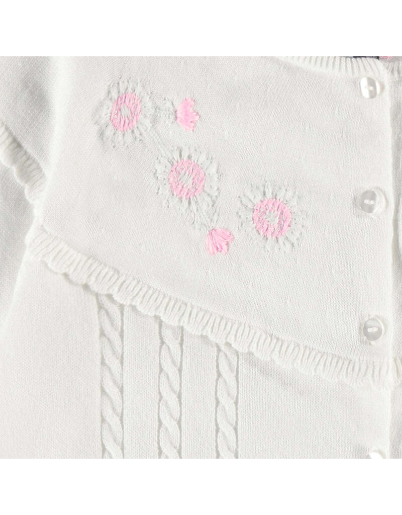 Souris Mini White Embroidered Knitted Cardigan