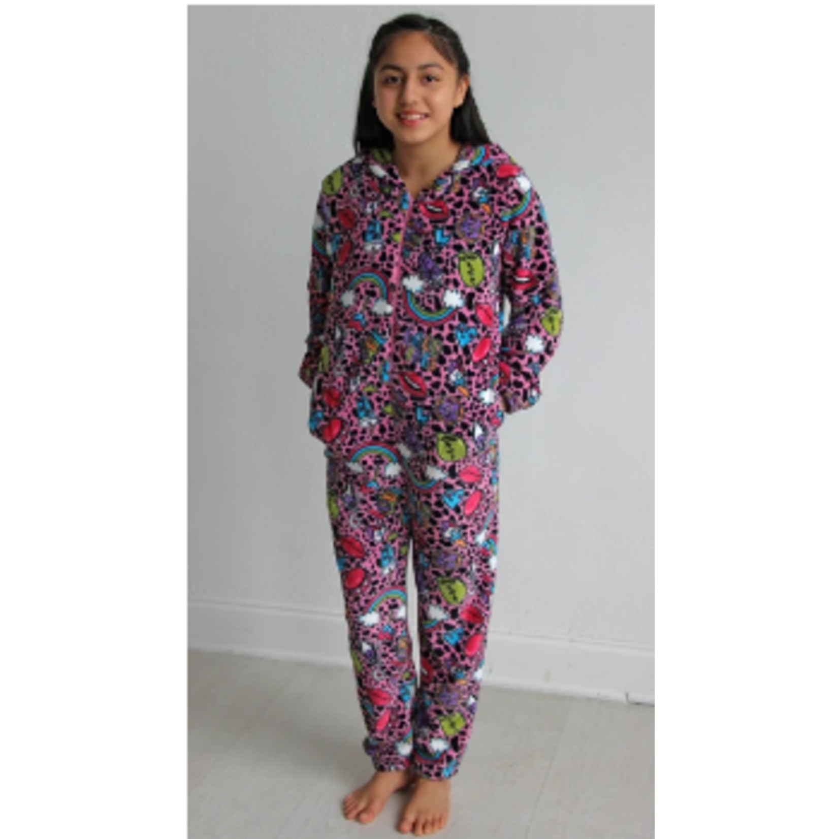 Girls Plush Hooded Onesie