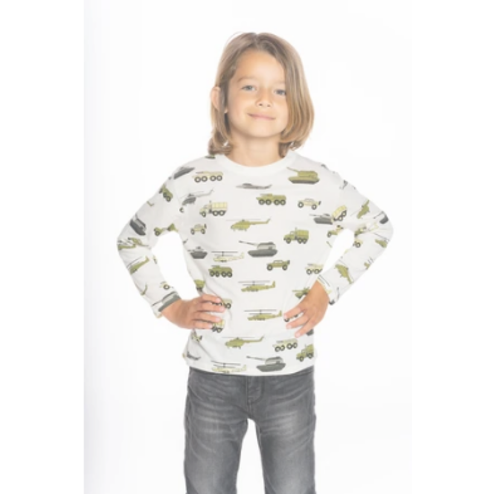 CHASER Military Vehicles Boys Cotton Crewneck