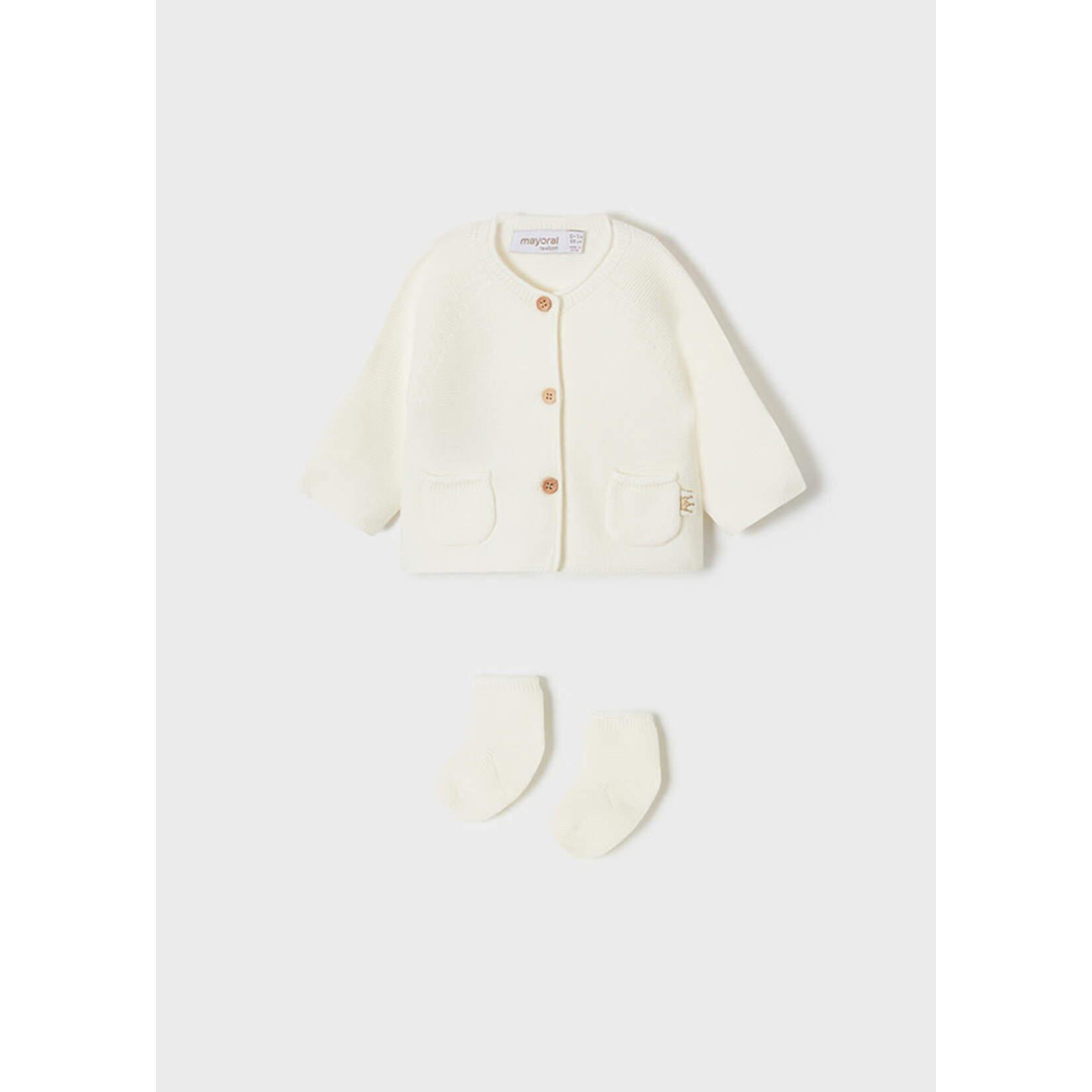MAYORAL NEWBORN LONG KNIT CARDIGAN AND SOCKS