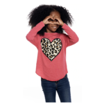 CHASER Tween Girls Leopard Heart Long Sleeve Tee