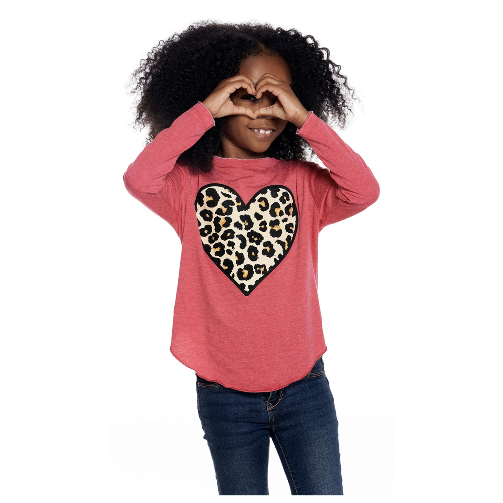CHASER Tween Girls Leopard Heart Long Sleeve Tee