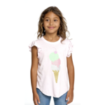 CHASER Girls Ice Cream Glitter Cone Flutter Sleeve Tee