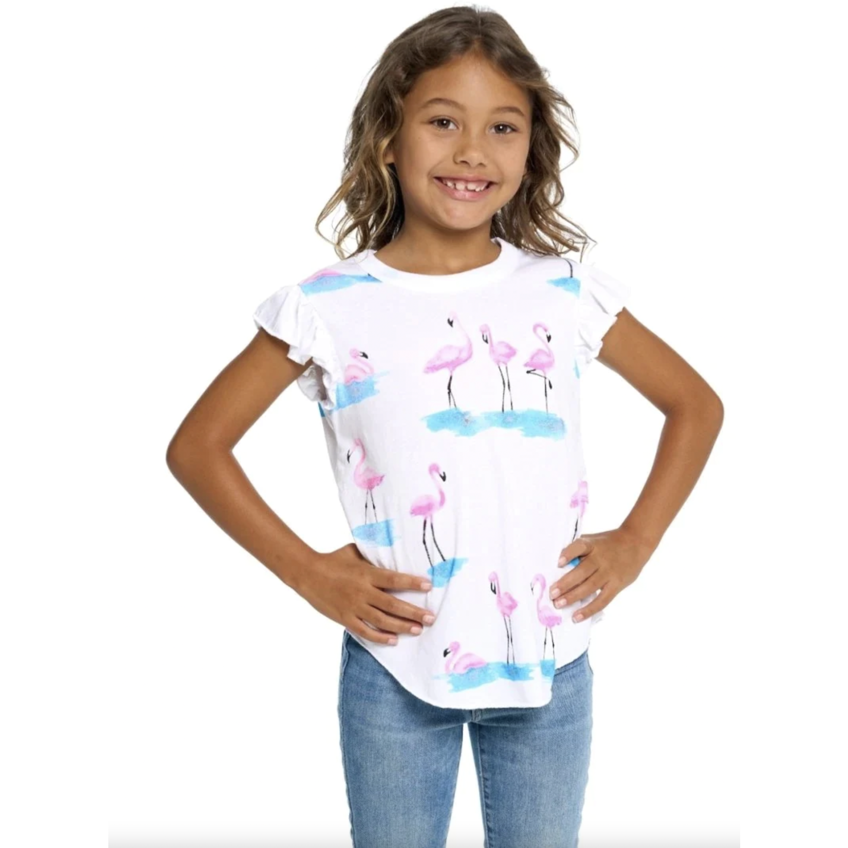 CHASER Girls Flamingo Lake Flutter Sleeve Tee