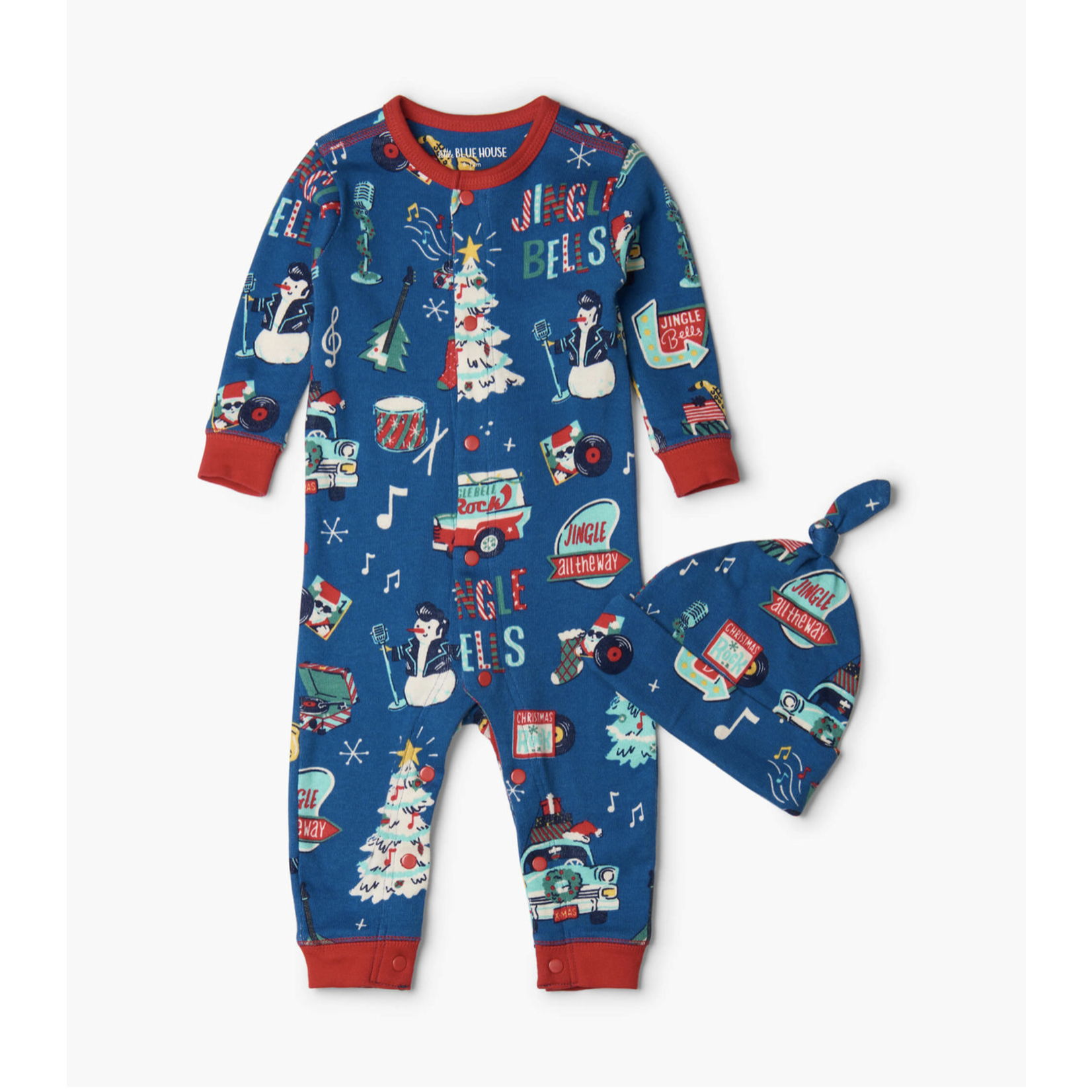 LITTLE BLUE HOUSE BABY ROCKIN HOLIDAYS COVERALL & HAT