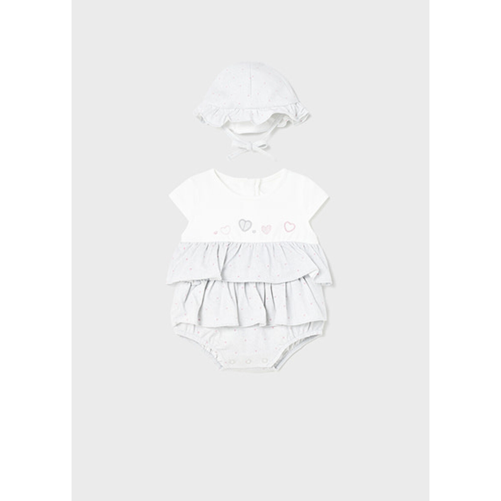 MAYORAL NEWBORN Baby Girl Cotton Romper w/ Hat Set