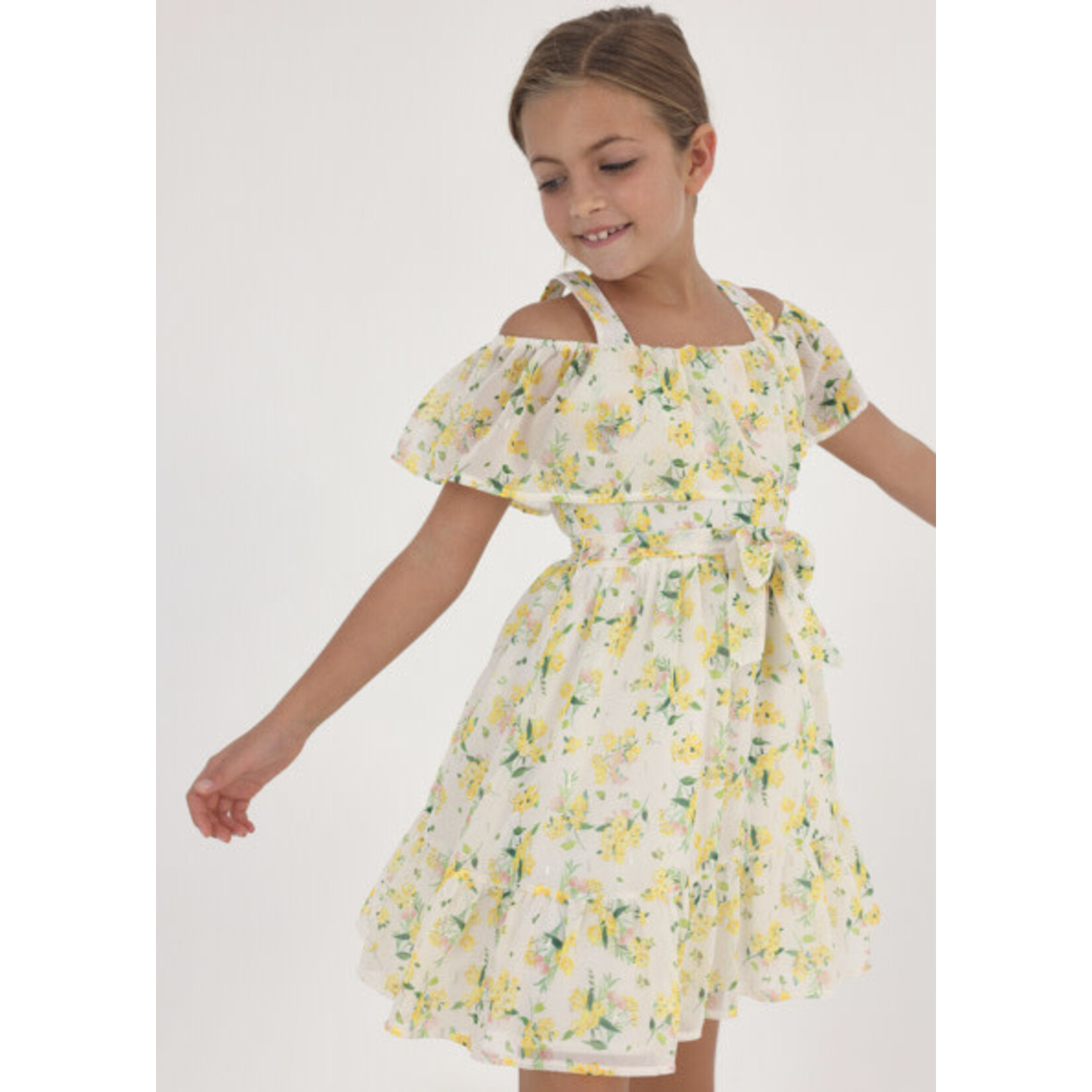 MAYORAL TWEEN Flower Print Tween Girl Chiffon Dress