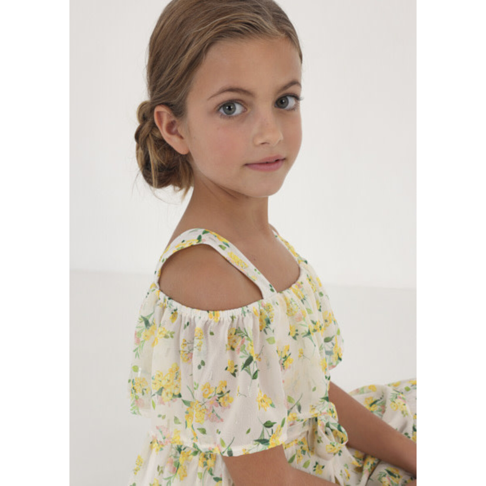 MAYORAL TWEEN Flower Print Tween Girl Chiffon Dress