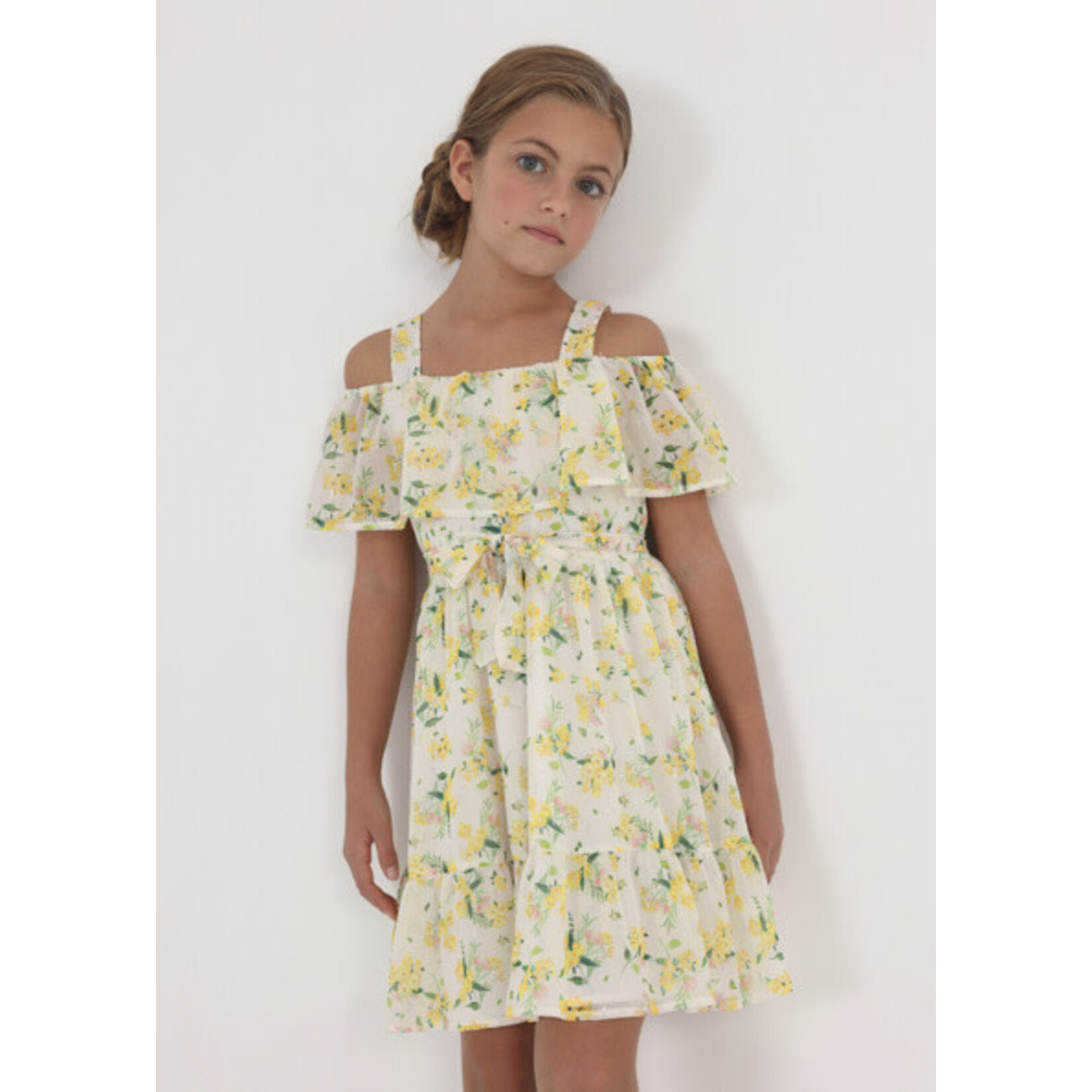 MAYORAL TWEEN Flower Print Tween Girl Chiffon Dress