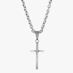 DICKSONS STAINLESS STEEL RAISED CROSS W/ STONE NECKLACE
