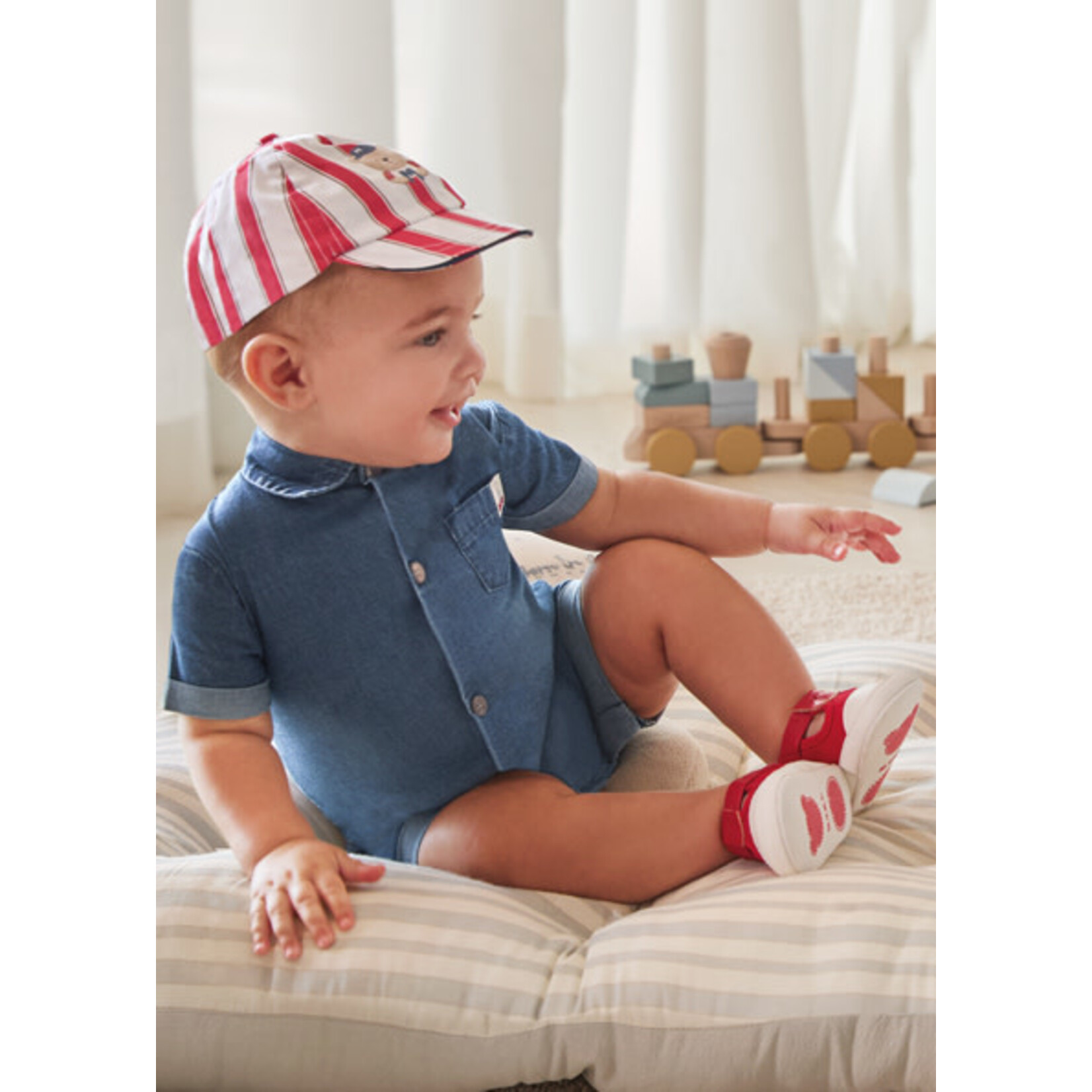 MAYORAL NEWBORN DENIM ROMPER SUSTAINABLE COTTON BABY BOY