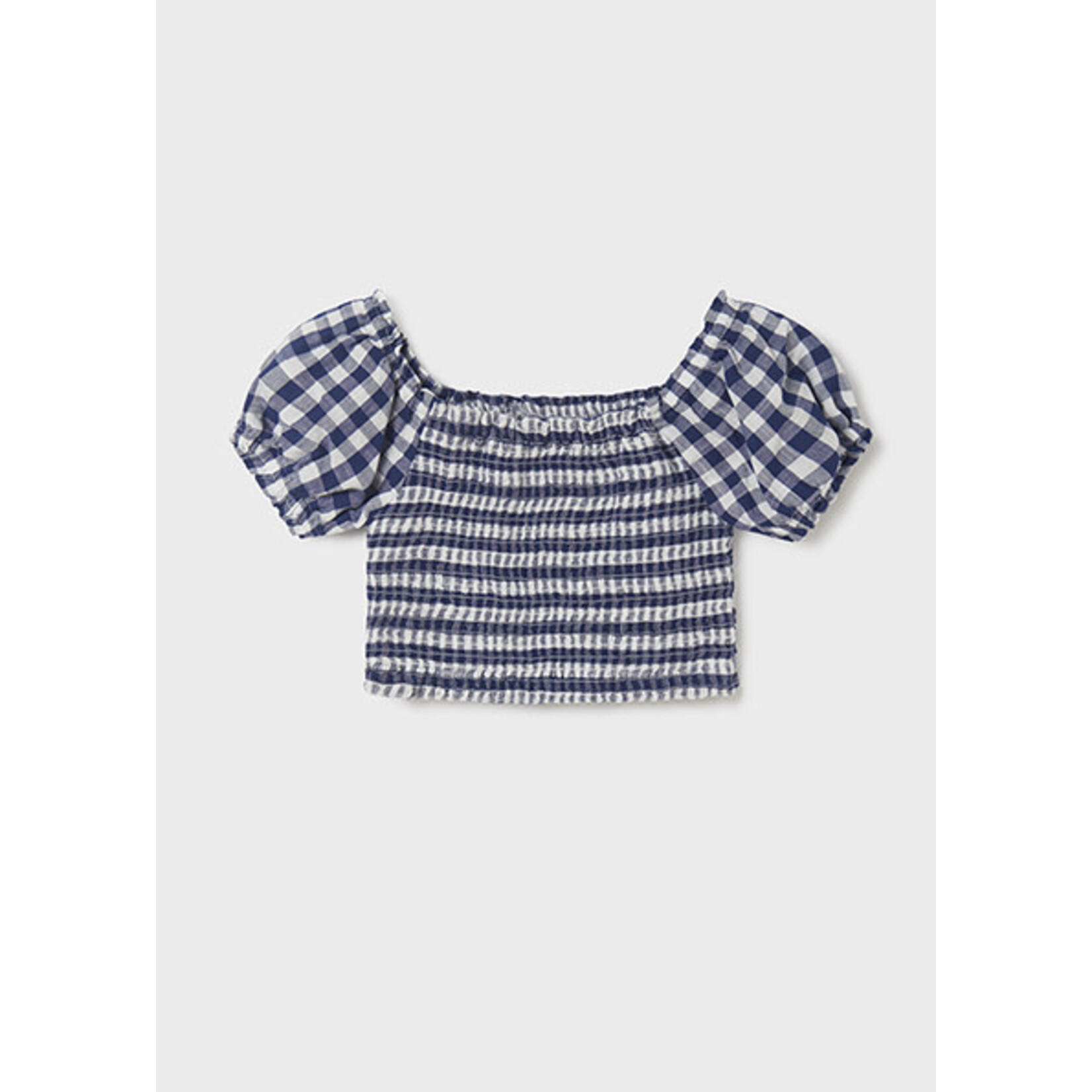 MAYORAL TWEEN Vichy Print Smocked Tween Girl Top