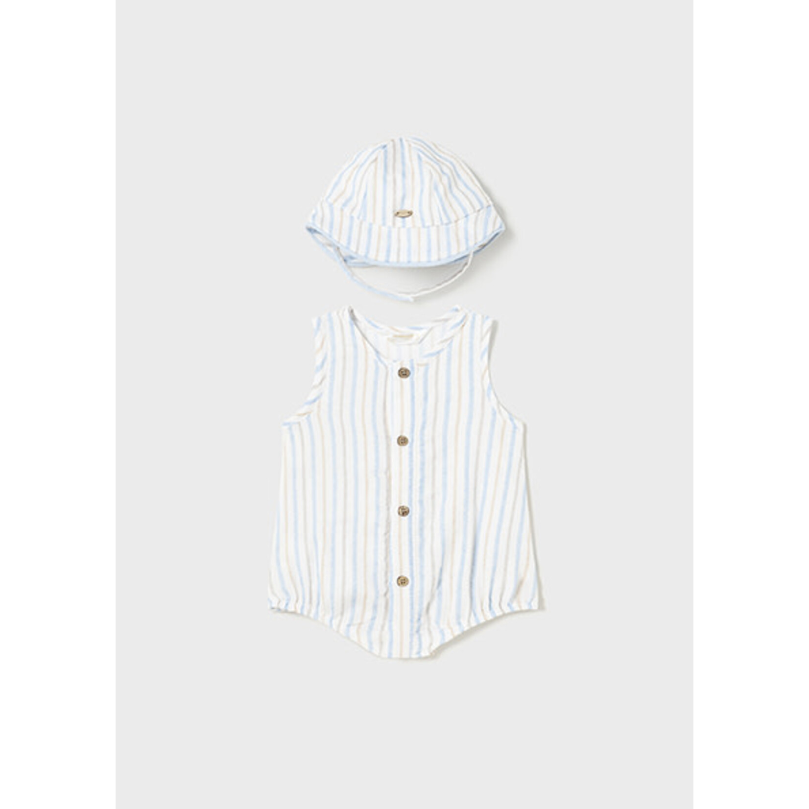 MAYORAL NEWBORN SUSTAINABLE COTTON ROMPER W/ HAT BABY BOY