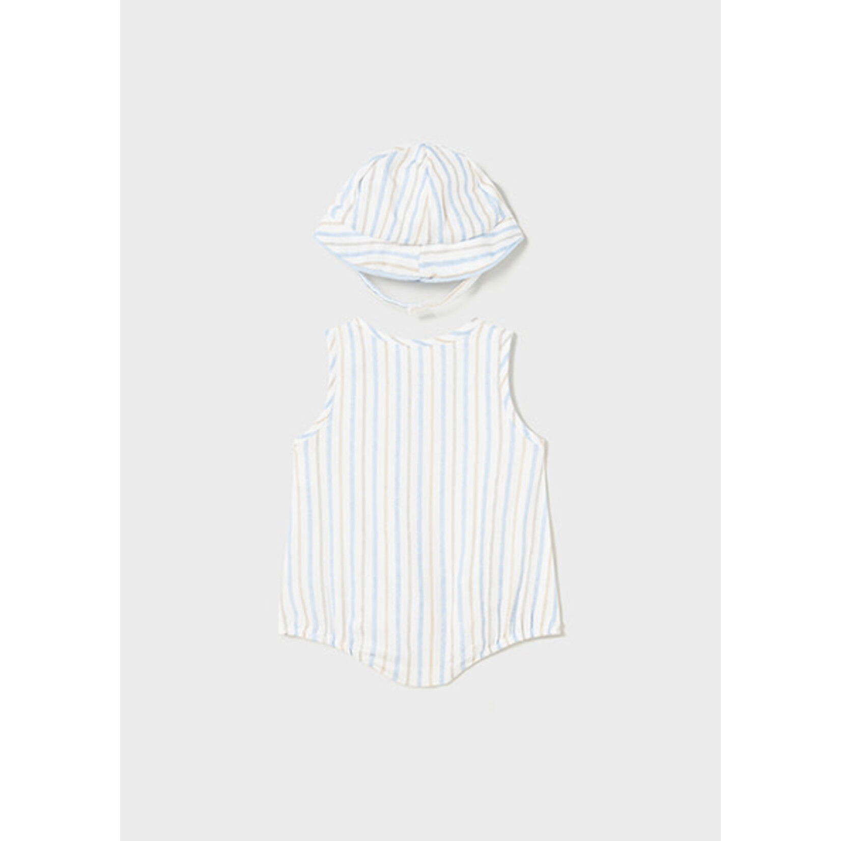 MAYORAL NEWBORN Baby Boy Cotton Stripe Romper w/ Hat