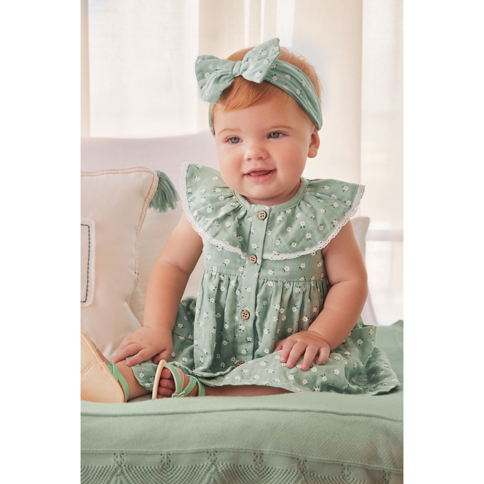 MAYORAL NEWBORN [BABY] SUSTAINABLE COTTON DRESS WITH HEADBAND GIRL