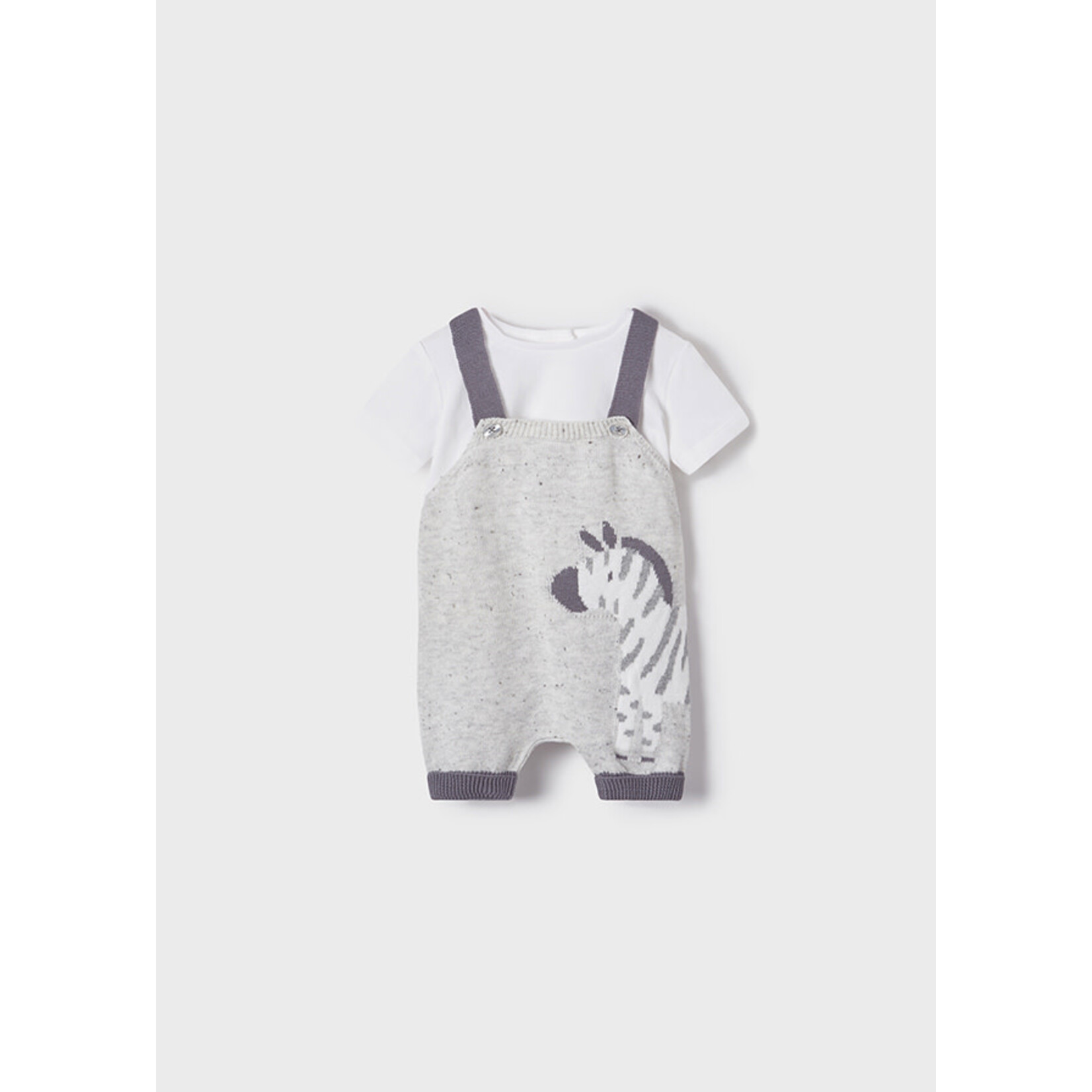 MAYORAL NEWBORN GREY KNIT BABY DUNGAREES SET