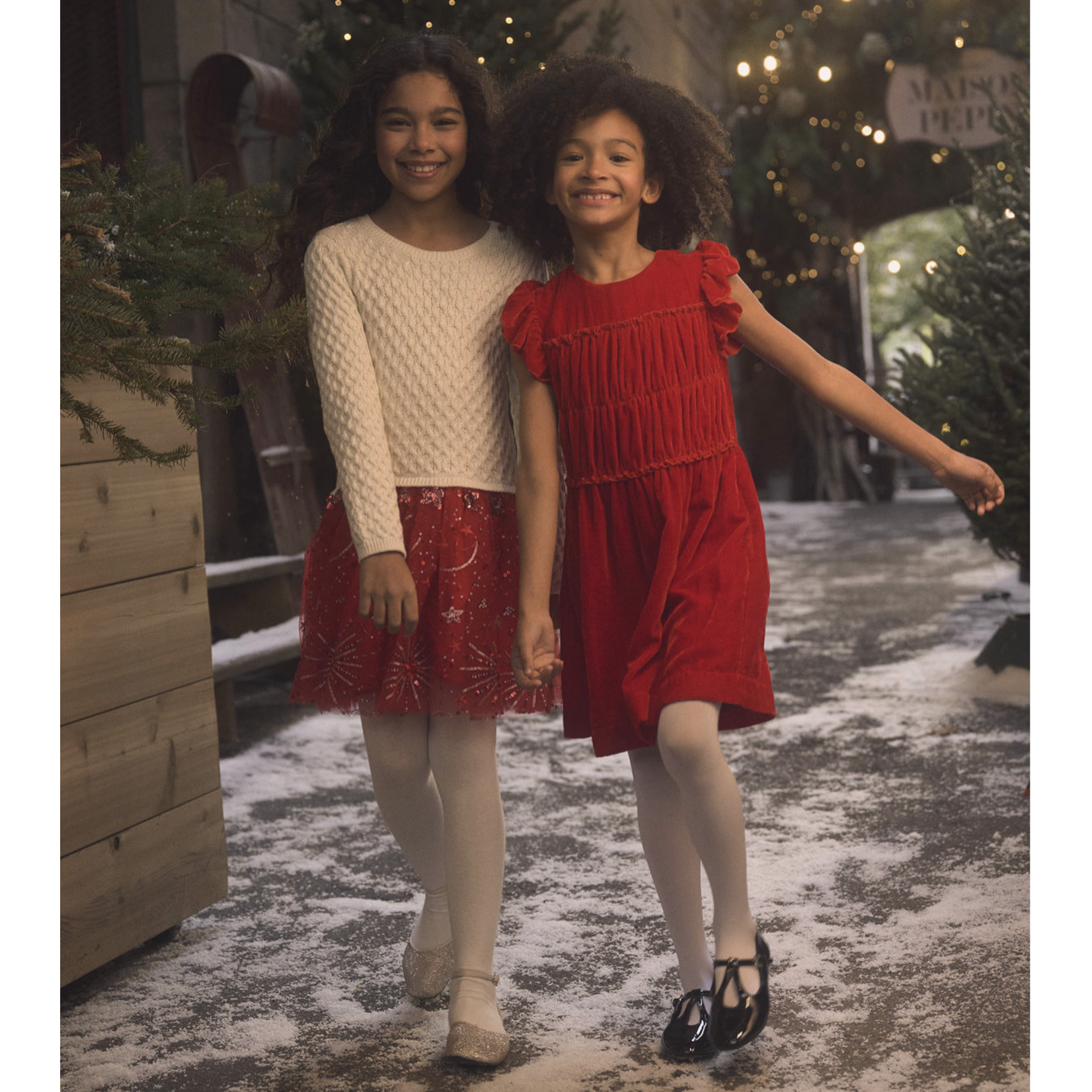 HATLEY RED SPARKLE SWEATER TULLE DRESS