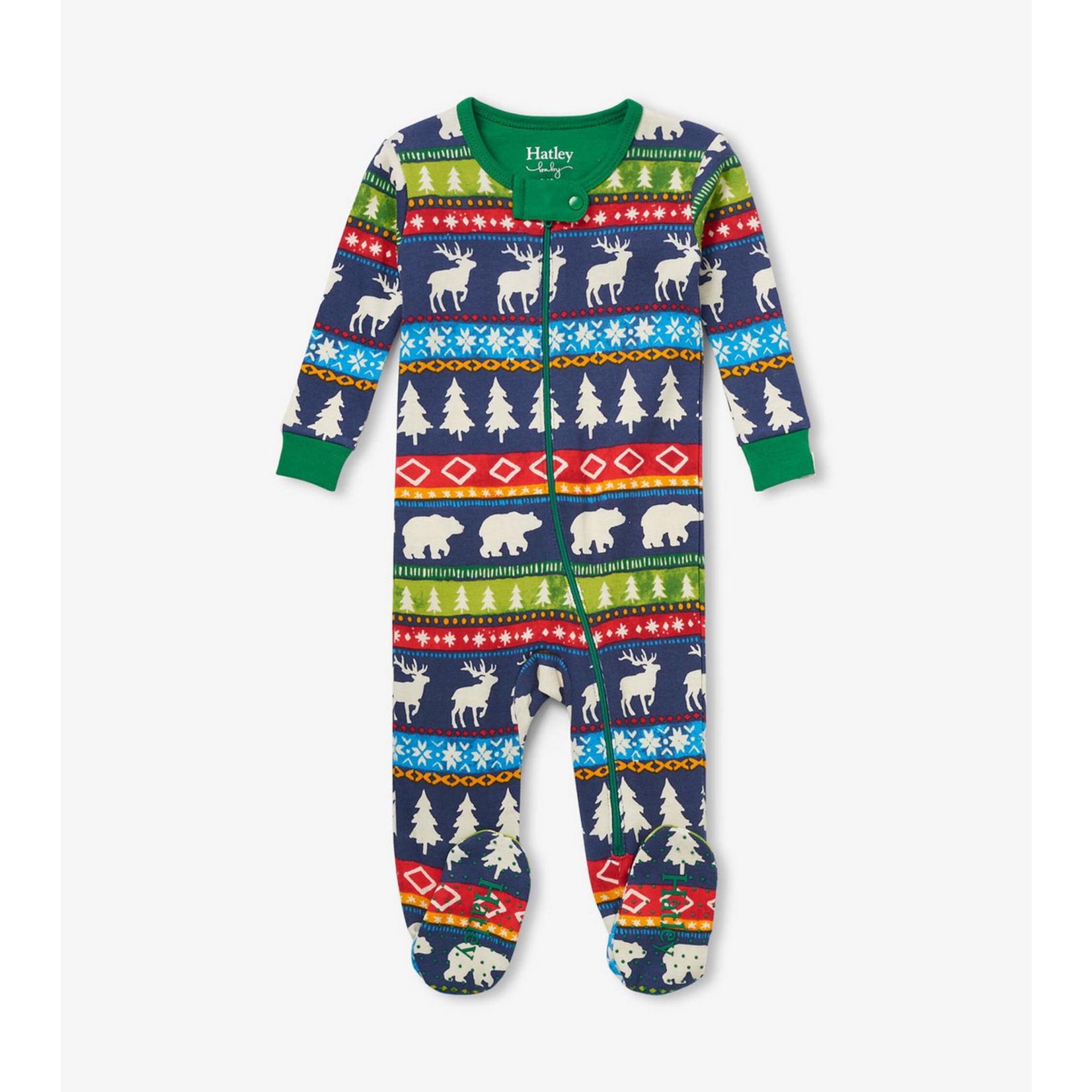 HATLEY NAVY PAINTED FAIRISLE BABY FOOTED COVERALL