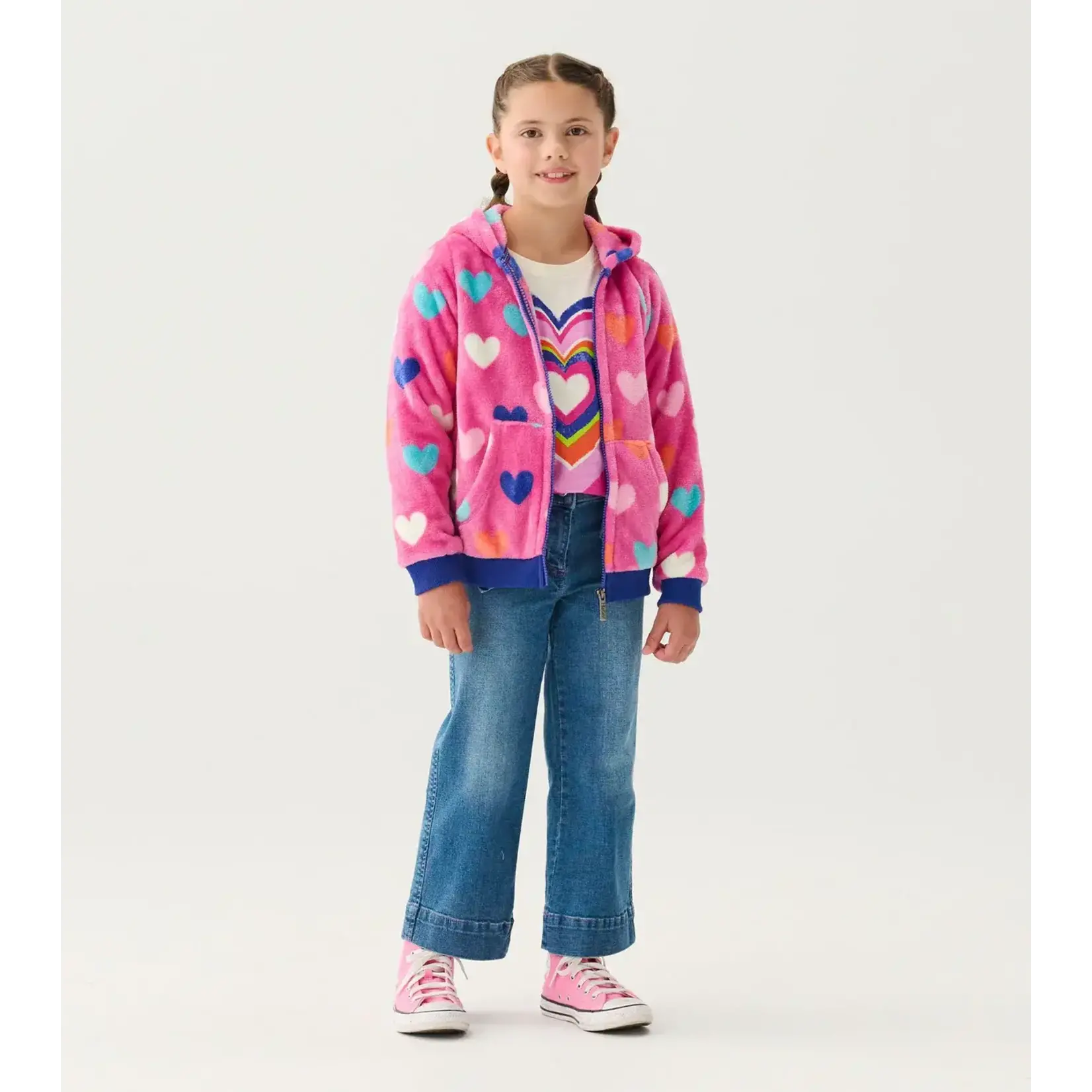 HATLEY HEARTS FUZZY FLEECE GIRLS ZIP-UP HOODIE