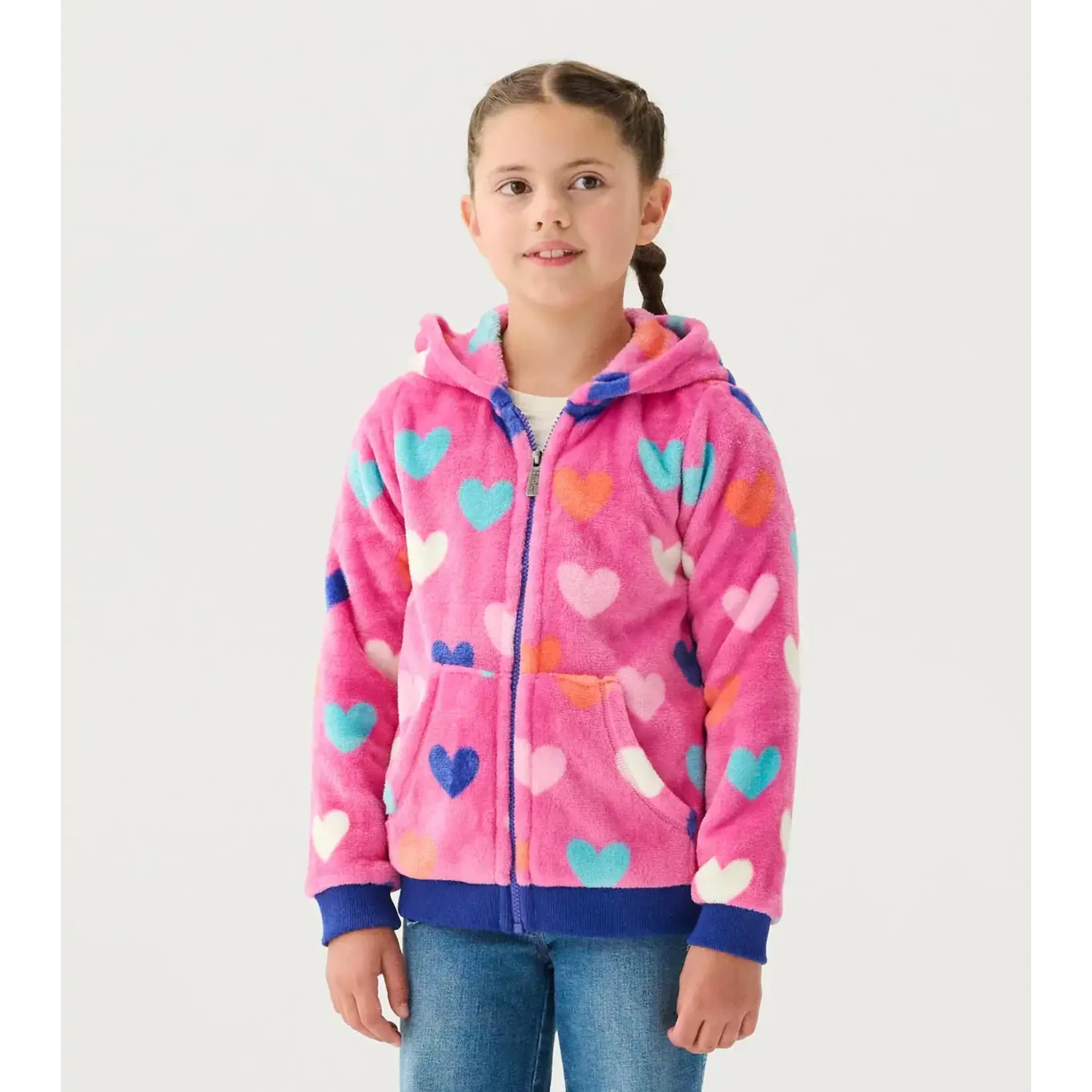 HATLEY HEARTS FUZZY FLEECE GIRLS ZIP-UP HOODIE