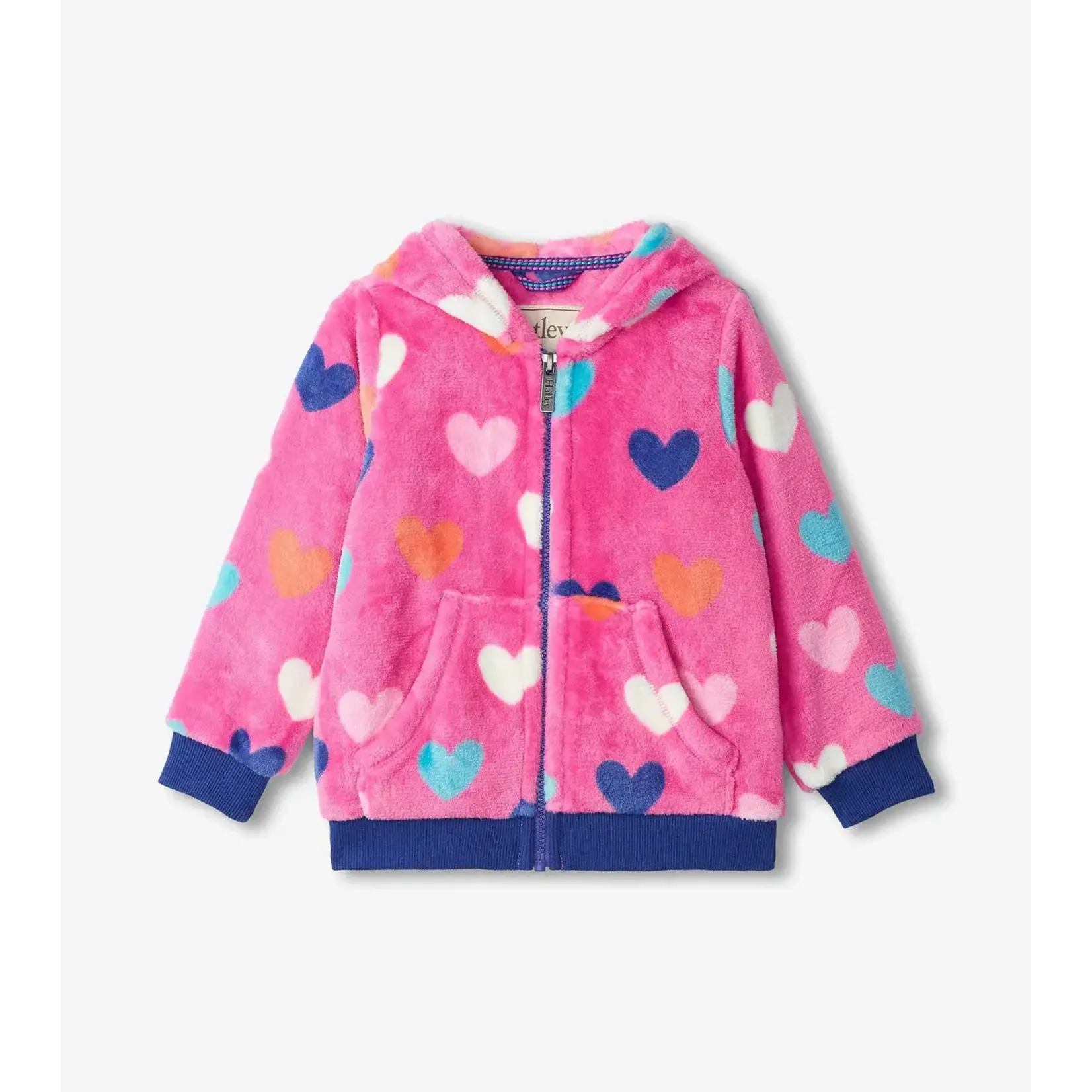 HATLEY HEARTS FUZZY FLEECE GIRLS ZIP-UP HOODIE