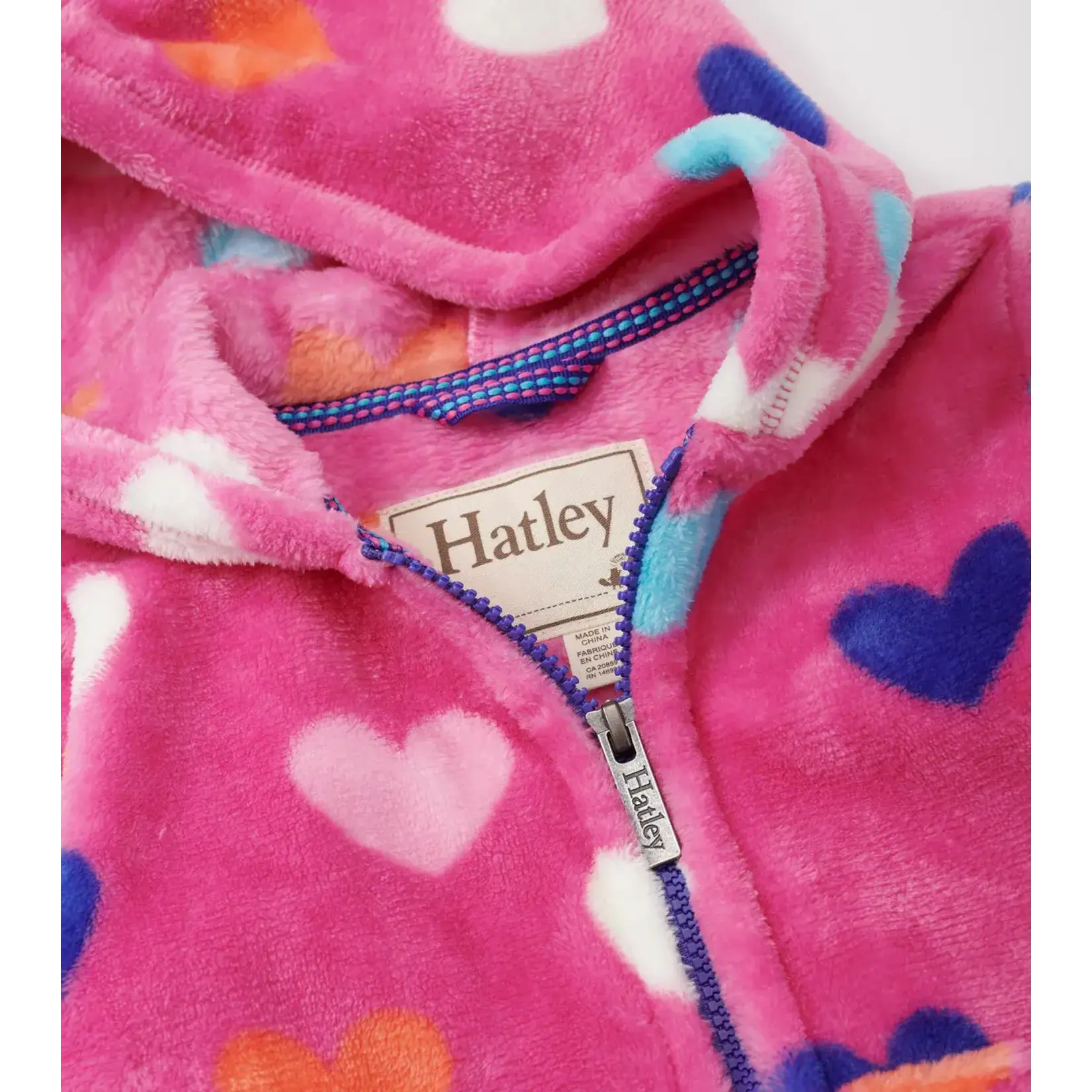 HATLEY HEARTS FUZZY FLEECE GIRLS ZIP-UP HOODIE