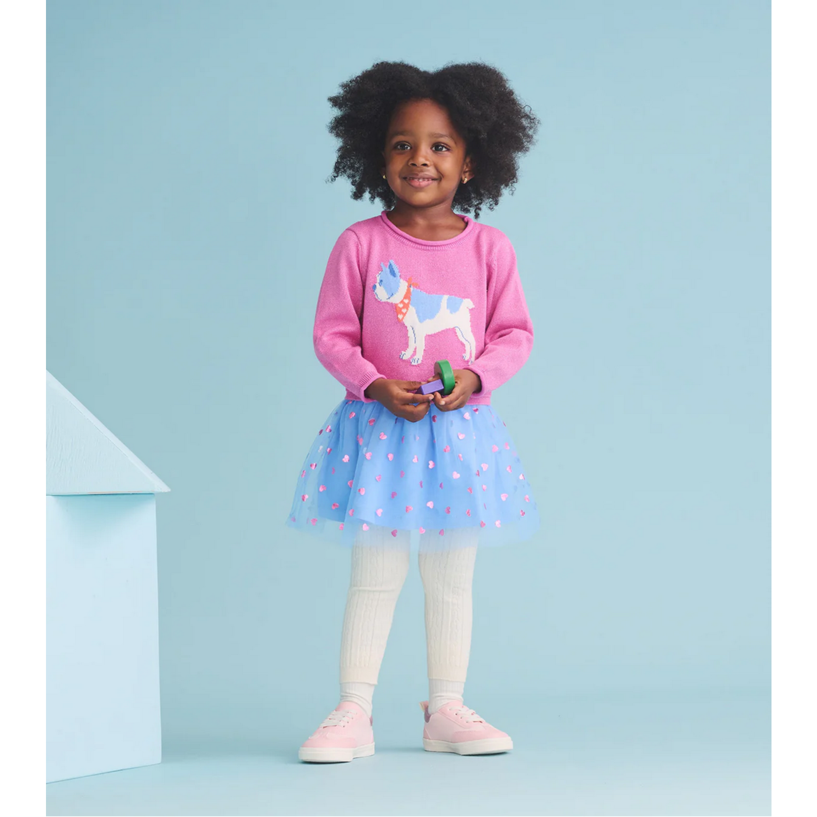 HATLEY GIRLS FRENCH BULLDOG DROP WAIST SWEATER DRESS