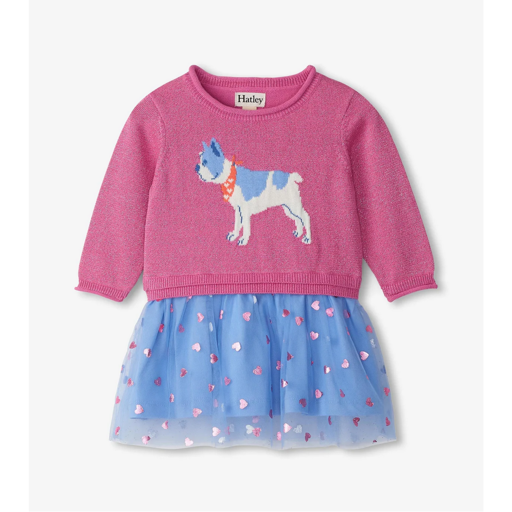 HATLEY GIRLS FRENCH BULLDOG DROP WAIST SWEATER DRESS
