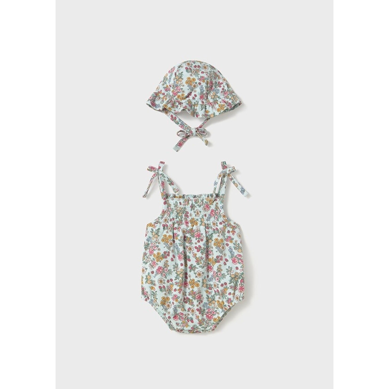MAYORAL NEWBORN Baby Girl Floral Jade Romper w/ Hat